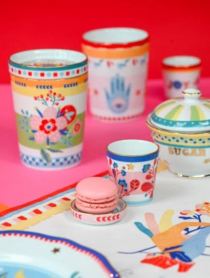 Mini Copo com Pires em Porcelana Pássaro e Flor Mamma Mia Baci Milano