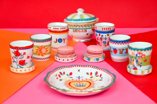 Mini Copo com Pires em Porcelana Pássaro e Flor Mamma Mia Baci Milano