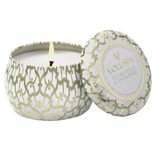 Mini Vela Lata Eucalyptus e White Sage Voluspa 25 Horas