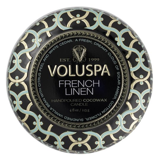 Mini Vela Lata French Linen Voluspa 25 Horas