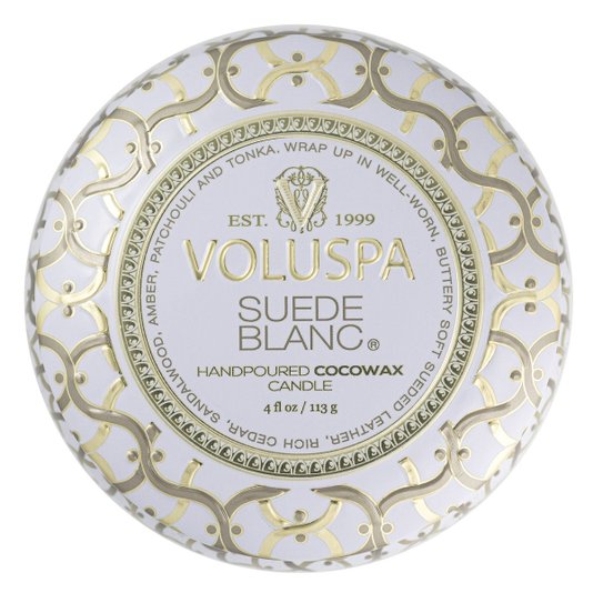 Mini Vela Lata Suede Blanc Voluspa 25 Horas