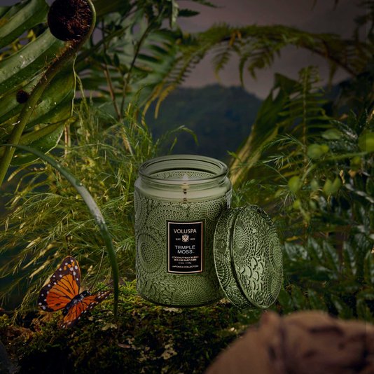 Mini Vela Pote Vidro Relevo 50H Temple Moss Voluspa