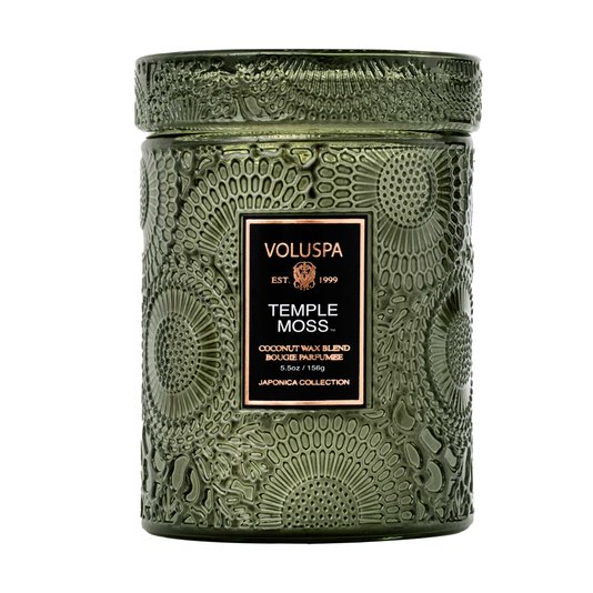 Mini Vela Pote Vidro Relevo 50H Temple Moss Voluspa