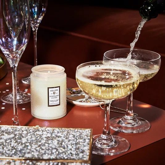 Mini Vela Pote Vidro Relevo Sparkling Cuvee Voluspa 50 Horas