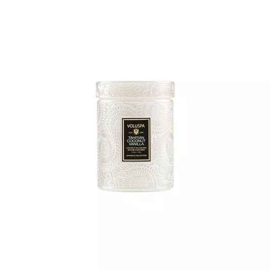 Mini Vela Pote Vidro Relevo Tahitian Coconut Vanilla Voluspa 50 Horas