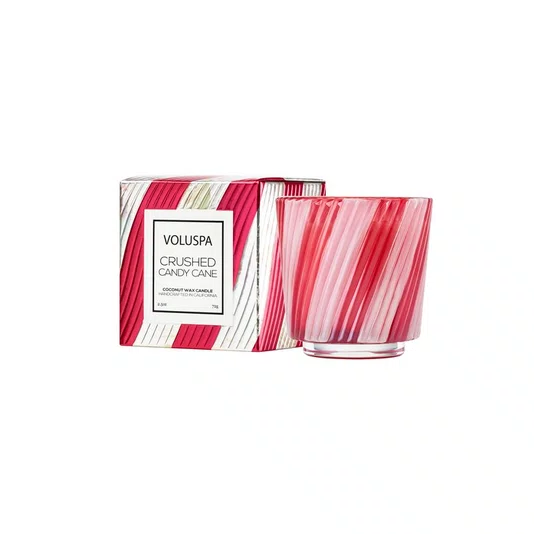 Mini Vela Copo Vidro Crushed Candy Cane Voluspa 25 Horas