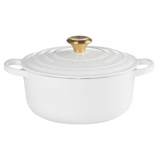 Panela Redonda Signature Pegador Dourado Le Creuset Branco 22 cm