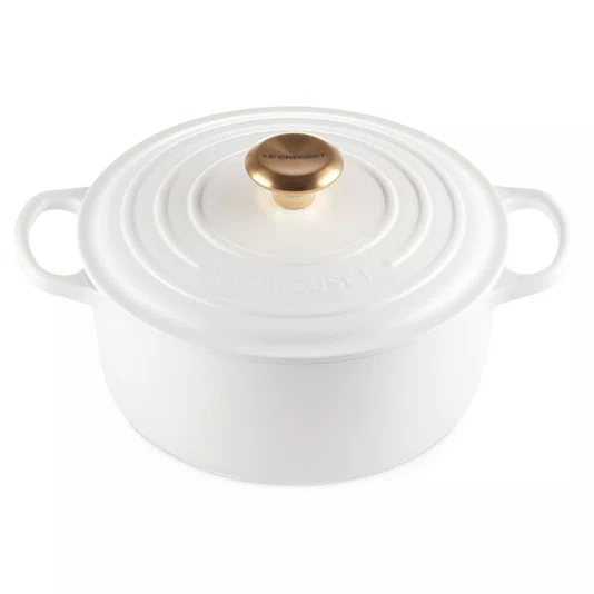 Panela Redonda Signature Pegador Dourado Le Creuset Branco 22 cm