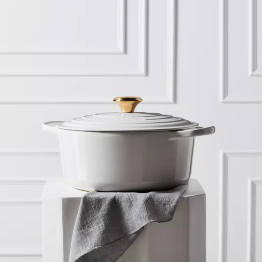 Panela Redonda Signature Pegador Dourado Le Creuset Branco 22 cm