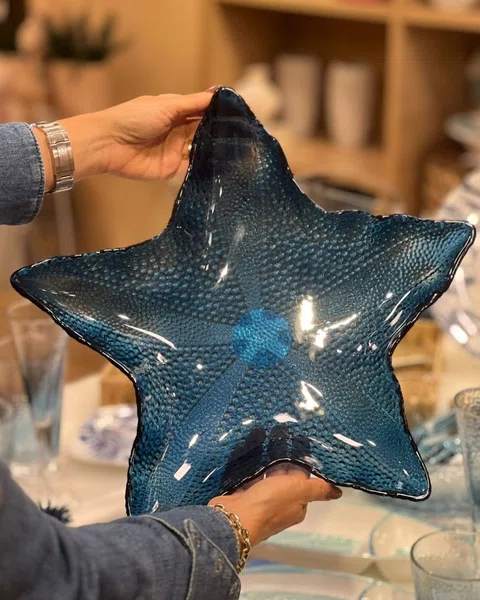 Petisqueira Acrílico Grande Estrela Azul 37 cm
