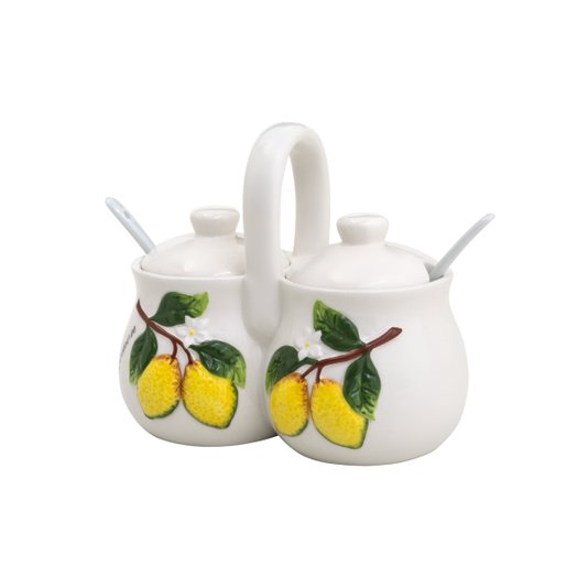 Porta Condimentos Com 02 Colheres de Cerâmica Lemon Rojemac 250 ml