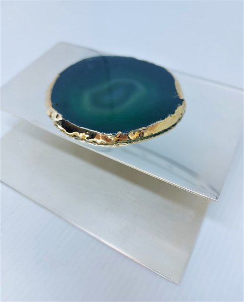 Porta Guardanapo em Prata com Ágata Verde Home Wish 15cm