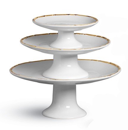 Porta Torta com Pé Bambu Scalla Cerâmica Branco 32 cm