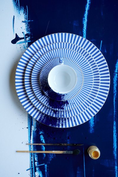 Prato de Pão Royal Stripes Pip Studio Azul Dourado e Branco