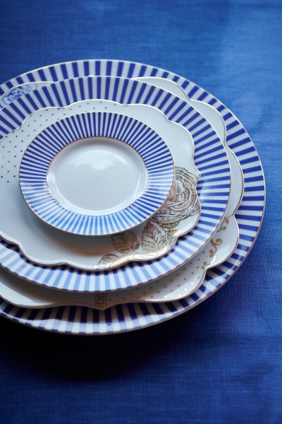 Prato de Pão Royal Stripes Pip Studio Azul Dourado e Branco