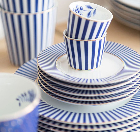 Prato de Pão Royal Stripes Pip Studio Azul Dourado e Branco