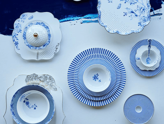 Prato de Pão Royal Stripes Pip Studio Azul Dourado e Branco