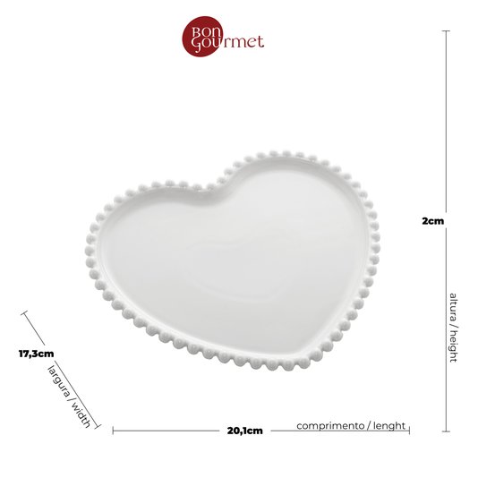 Prato de Porcelana Coração Bon Gourmet Branco