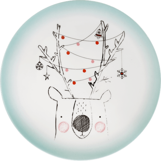 Prato de Sobremesa de Rena Convexa Bichos de Natal Germer 20,5 cm