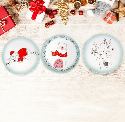 Prato de Sobremesa de Rena Convexa Bichos de Natal Germer 20,5 cm