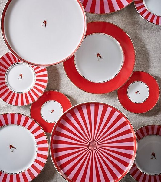 Prato De Sobremesa Stripes Love Birds Pip Studio Vermelho