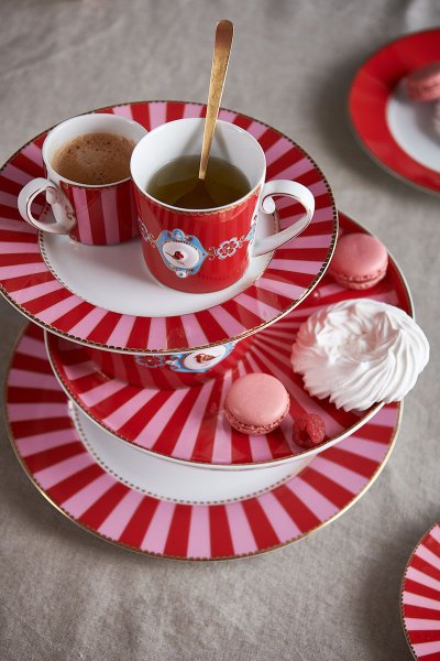 Prato De Sobremesa Stripes Love Birds Pip Studio Vermelho