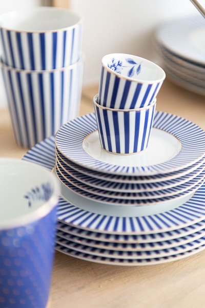 Prato Jantar Royal Stripes Pip Studio Azul Branco e Dourado
