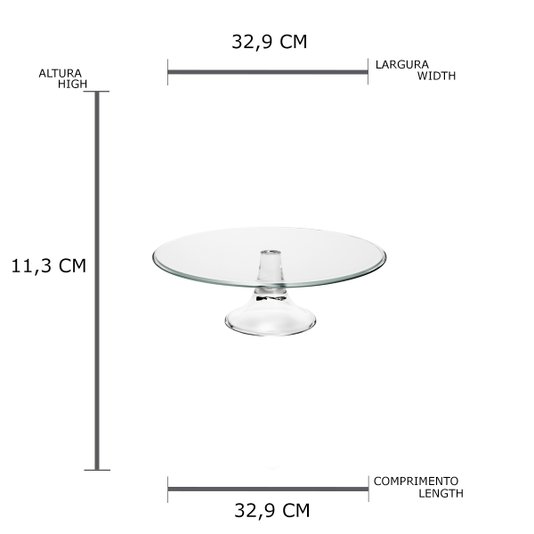 Prato para Bolo com Pé Alzata em Vidro Rojemac 32cm