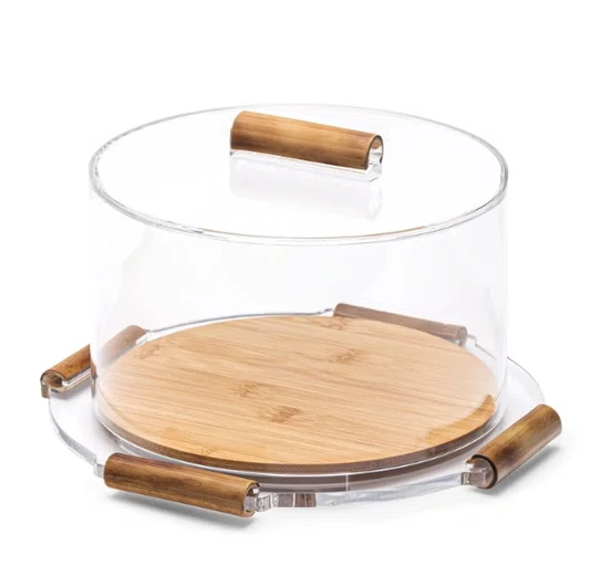 Prato para Bolo Redondo em Acrílico com Bambu 32 cm