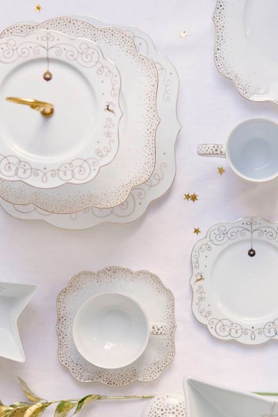 Prato para Doces Royal Christmas Natal Pip Studio Branco e Dourado