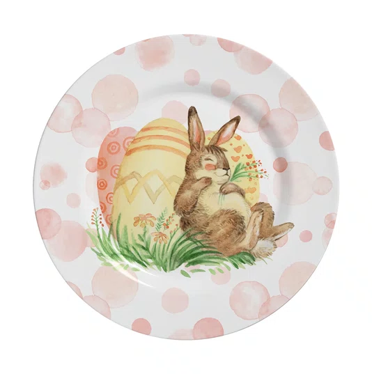Prato Para Sobremesa Color Rabbits Rosa Alleanza Cerâmica 21 cm