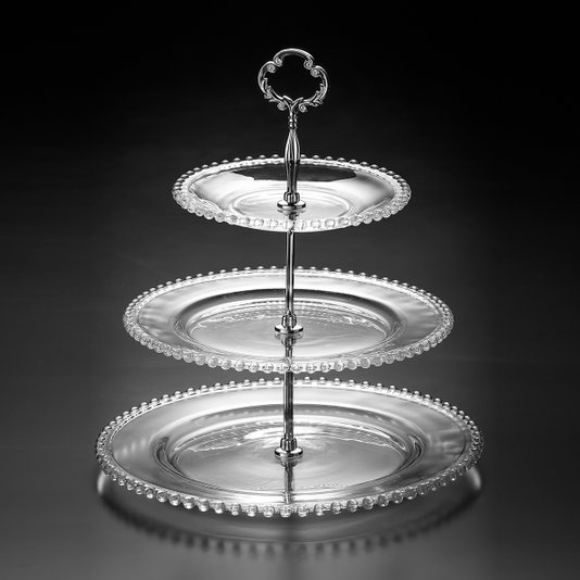 Prato Triplo para Doces Cristal Pearl Wolff 18/26/31x35cm