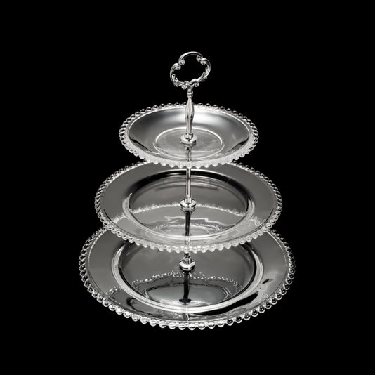 Prato Triplo para Doces Cristal Pearl Wolff 18/26/31x35cm