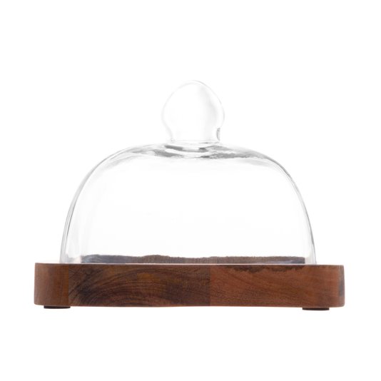 Queijeira de Madeira com Tampa de Vidro Xadrez Bon Gourmet 19x14cm