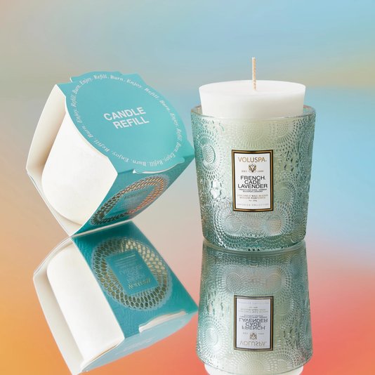 Refil Vela Copo Vidro Clássico French Cade Lavender Voluspa 60 Horas