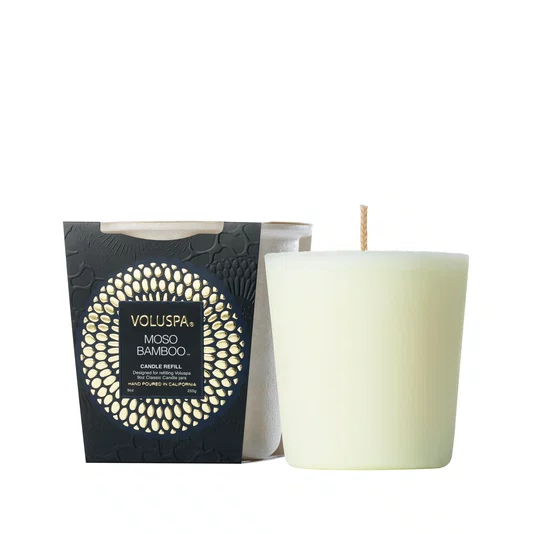 Refil Vela Copo Vidro Clássico Moso Bamboo Voluspa 60 Horas