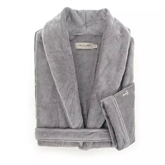 Roupão Masculino Barone G Trussardi Ardósia e Branco