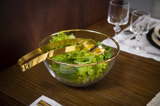 Saladeira com Pegador Duo Ouro 24K Riva Prataria 23,5cm