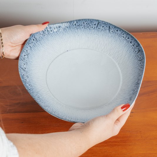 Saladeira Em Porcelana Branco e Azul 30cm
