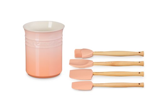 Set 4 Espátulas e Porta Utensílios Clássico Le Creuset Pêche 1 L