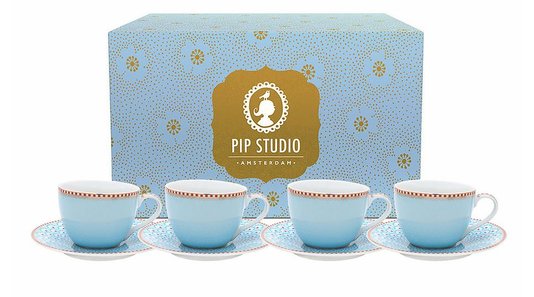 Set 4 Xícaras de Café com Pires Floral Blue Pip Studio