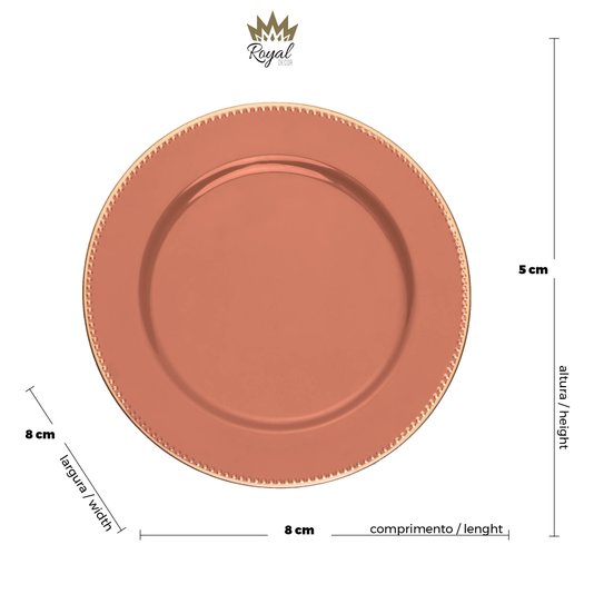 Sousplat de Plástico Royal Decor Laranja e Dourado 33 cm