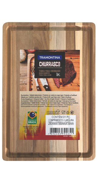 Tábua Retangular para Churrasco em Madeira Teca Tramontina 40 x 28 cm