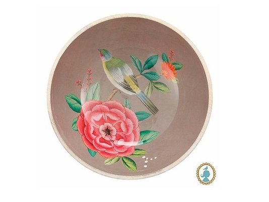 Tigela Blushing Birds Madeira Esmaltada Pip Studio Cáqui 32 cm