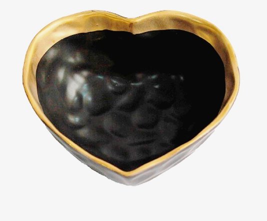 Tigela Coração Porcelana Preto e Dourado 14,5 cm