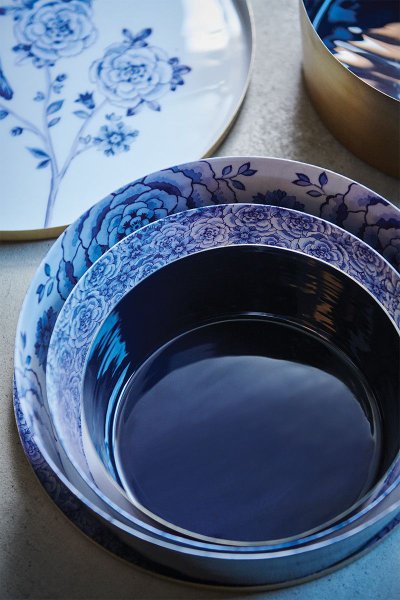 Tigela Royal White Metal Pip Studio Azul e Dourado 20 cm