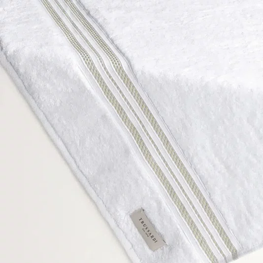 Toalha Banhao Barberine Trussardi  Branco e Pistacchio 86cm  x 150cm
