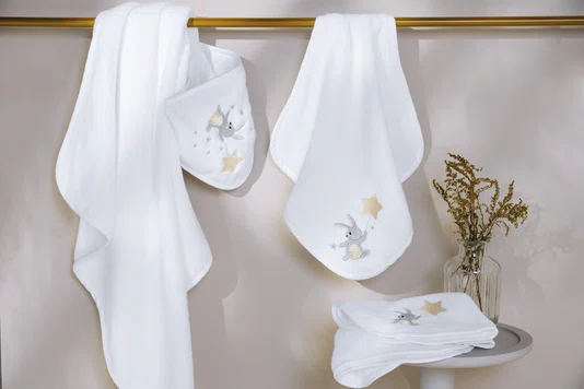 Toalha de Banho com Capuz Bambini Luna Trussardi Branco 80cm x 80cm