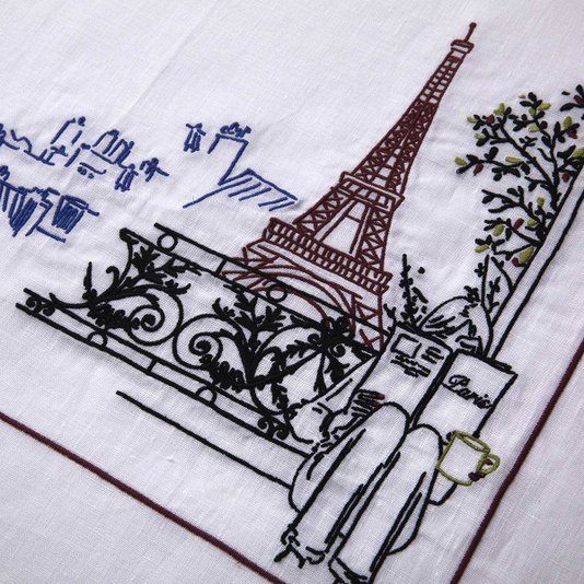Toalha de Copa em Linho Bordada Reveuse Yves Delorme Paris 58 x 70 cm