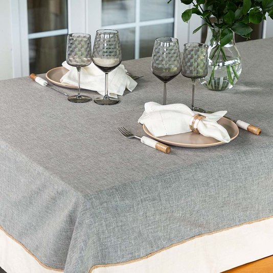 Toalha De Mesa Varkala Cinza e Bege Copa&Cia 1,80 x 2,70 m